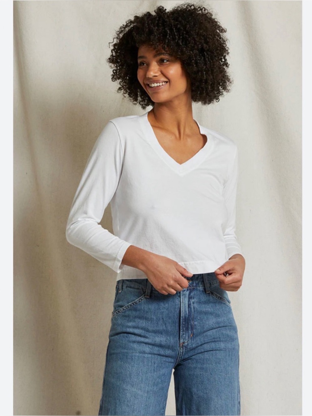 NWT perfectwhitetee Sinatra V neck long sleeve top white small